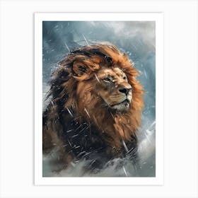 Barbary Lion Facing A Storm Illustration 2 Art Print