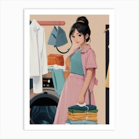 Asian Girl With Clothes Art Print