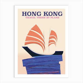 Hong Kong "Travel there by plane" Vintage style nautical travel poster. Art Print