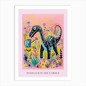 Dinosaur In The Garden Colourful Brushstroke 2 Poster Art Print