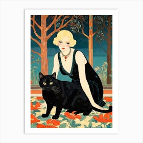 Night With A Black Cat Art Print