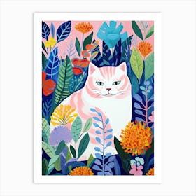 White Cat In The Garden, Matisse Inspired Art Print