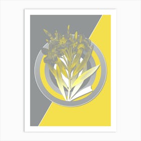 Vintage Oleander Botanical Geometric Art in Yellow and Gray n.309 Art Print