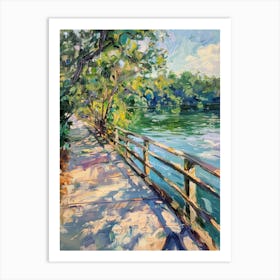 Lady Bird Lake And The Boardwalk Austin Texas Oil Painting 4 Art Print