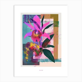 Orchid 4 Neon Flower Collage Poster Art Print