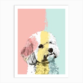 Bichon Frise Dog Pastel Line Watercolour Illustration 3 Art Print