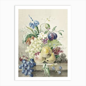 Still Life Of Flowers And Fruits, Jean Bernard Art Print