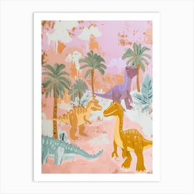 Dinosaurs Exploring Muted Pastels 1 Art Print