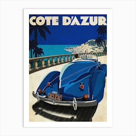 Vintage Cote D Azur Travel Car Art Print