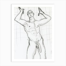 Male Nude By The Tile Wall Art Print