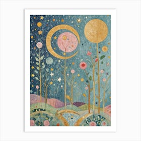 Abstract Moon And Star Plants Art Print