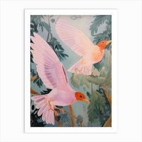 Pink Ethereal Bird Painting European Robin 2 Art Print