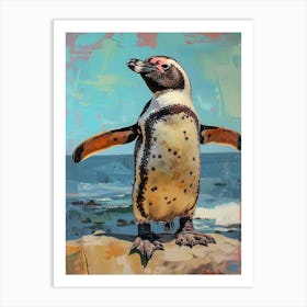 Galapagos Penguin St Kilda Breakwater Colour Block Painting 2 Art Print