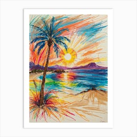 Palm Tree At Sunset with lines 1 Art Print