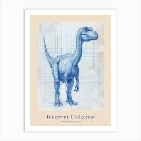 Parasaurolophus Dinosaur Blue Print Sketch 2 Poster Art Print