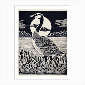B&W Bird Linocut Canada Goose 1 Art Print