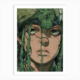 The Princess Of Mondonoke Is A Classic Fantasy Anime, In The Style Of Iconic Album Covers, Simplistic Characters, Junglecore, Dynamic Action Sequences, Colorized, Distinctive Noses, Characterful Pen And Ink Art Print