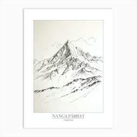 Nanga Parbat Pakistan Line Drawing 1 Poster Art Print