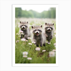 Cute Funny Tres Marias Raccoon Running On A Field 2 Art Print