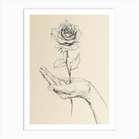 English Rose In Hand Line Drawing 2 Art Print
