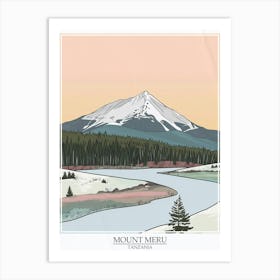 Mount Meru Tanzania Color Line Drawing 2 Poster Art Print