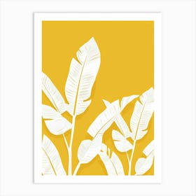 White Banana Leaves On Yellow Background Art Print