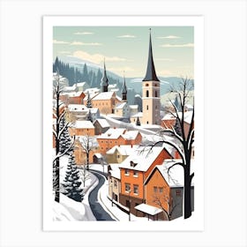 Vintage Winter Travel Illustration Cesky Krumloy Czechia 2 Art Print