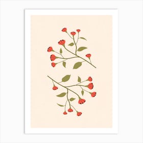 Red Flowers On A Branch Art Print