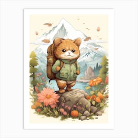 Kawaii Cat Drawings Hiking 3 Art Print