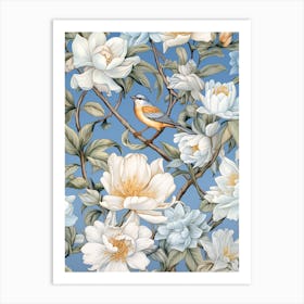 Peonies And Birds 1 Art Print