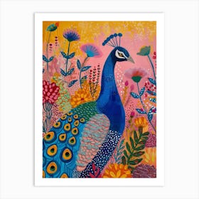 Colourful Peacock In The Wild Painting 2 Art Print