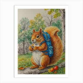 Squirrel With Backpack Art Print