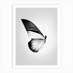 Butterfly Flying In Sky Black & White Geometric 1 Art Print