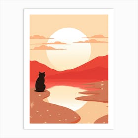 Cat At Sunset Art Print