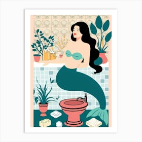 Mermaid In The Bathroom Art Print