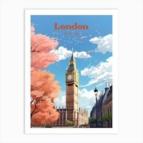 London England Spring Modern Travel Illustration Art Print