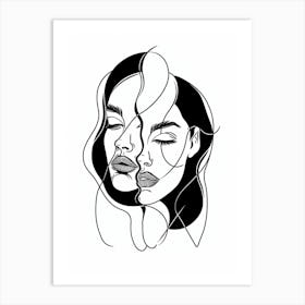 Two Women'S Faces Minimalist Line Art Monoline Illustration Art Print