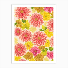 Dahlia Floral Print Retro Pattern 1 Flower Art Print