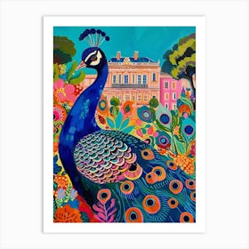 Peacock By The Castle Brushstrokes 2 Art Print