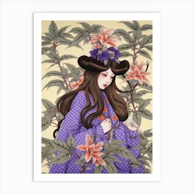 Katakuri Dogtooth Violet Vintage Japanese Botanical And Geisha Art Print