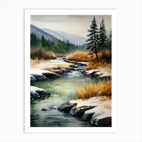 River Watercolour Painting Art Print