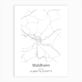 Waldheim,Germany Minimalist Map Art Print