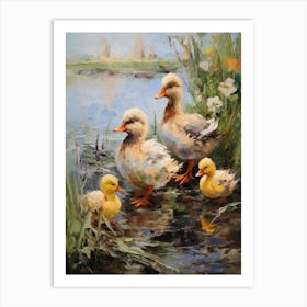 Duck Family In The Grass Art Print