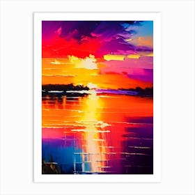 Sunset Over Lake Waterscape Bright Abstract 1 Art Print
