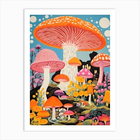 Mushrooms And Flowers 2 Art Print