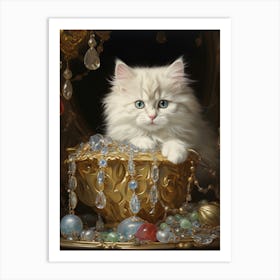Kitten With Jewels Rococo Style 1 Art Print