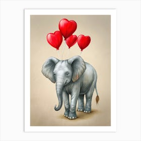 Elephant With Balloons Art Print