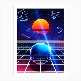 Neon sunset, mountains and sphere [synthwave/vaporwave/cyberpunk] — aesthetic neon retrowave poster Art Print