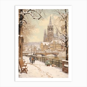 Vintage Winter Illustration Cologne France 1 Art Print