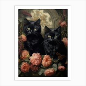 Two Medieval Black Cats Rococo Style 1 Art Print